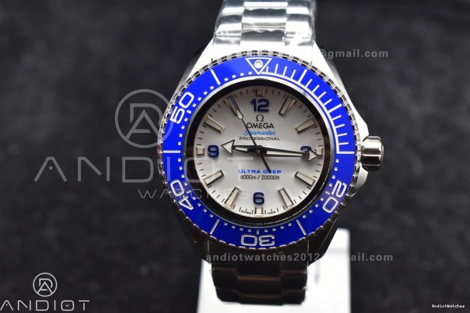 on Ceramic 1077 A SS Dial TF Ultra Deep Bezel NewStyle 6000M Best Blue SS 1:1 Edition White Bracelet Seamaster 0802
